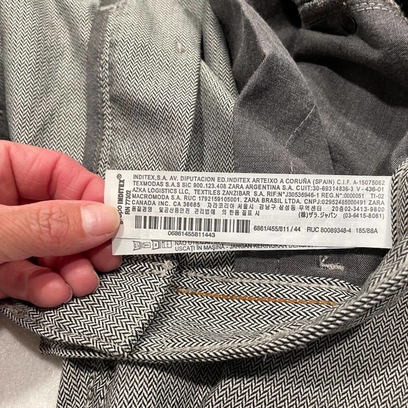 Zara Man Size 34 Flat Front Herringbone Trouser Pants Pocket Straight Leg Gray - Picture 9 of 11